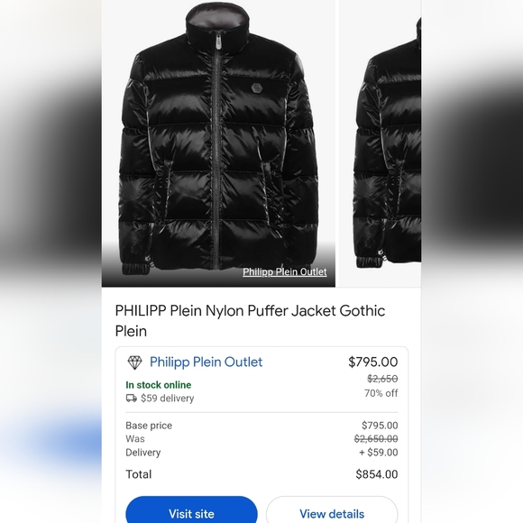 Luxury Designer Phililpp Plein black Puffer jacket size M - Picture 2 of 3